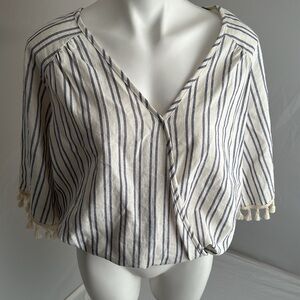 SIX FIFTY navy and white striped crossover v-neck top